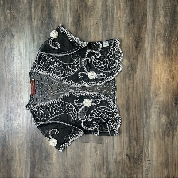 Black and White Embroidered Sheer Shrug - Picture 2 of 5